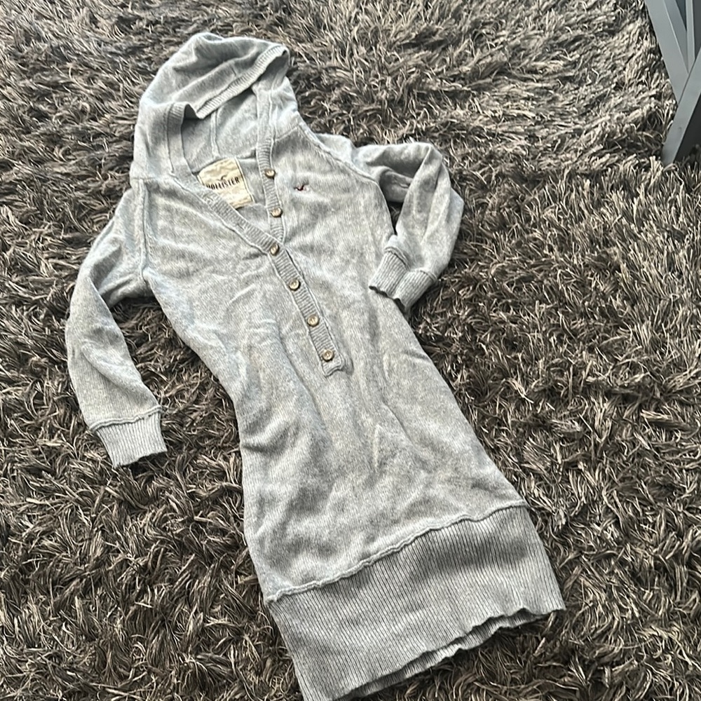 Vintage 2000s Hollister Grey Ribbed Hooded Sweater Dress